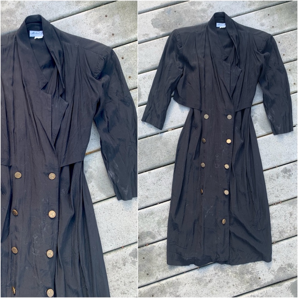 SALE Vintage Double Breasted Gold Button Midi Dress | Military Blazer Dress